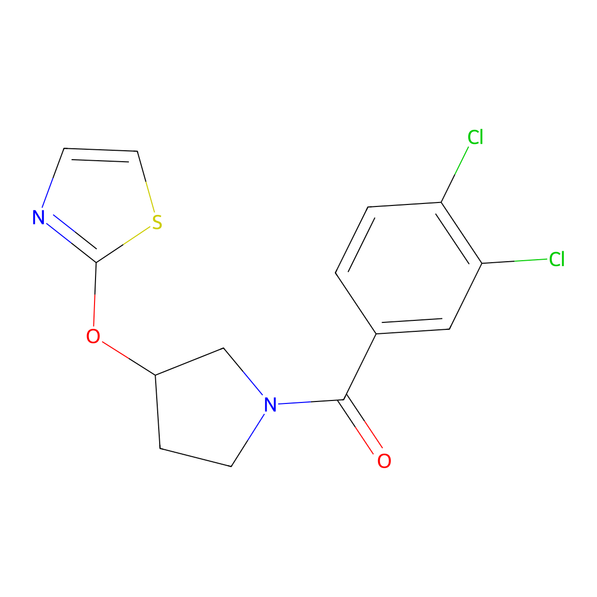 (3,4-Dichlorophenyl)(3-(thiazol-2-yloxy)pyrrolidin-1-yl)methanone molecular structure, CAS 2199710-91-1