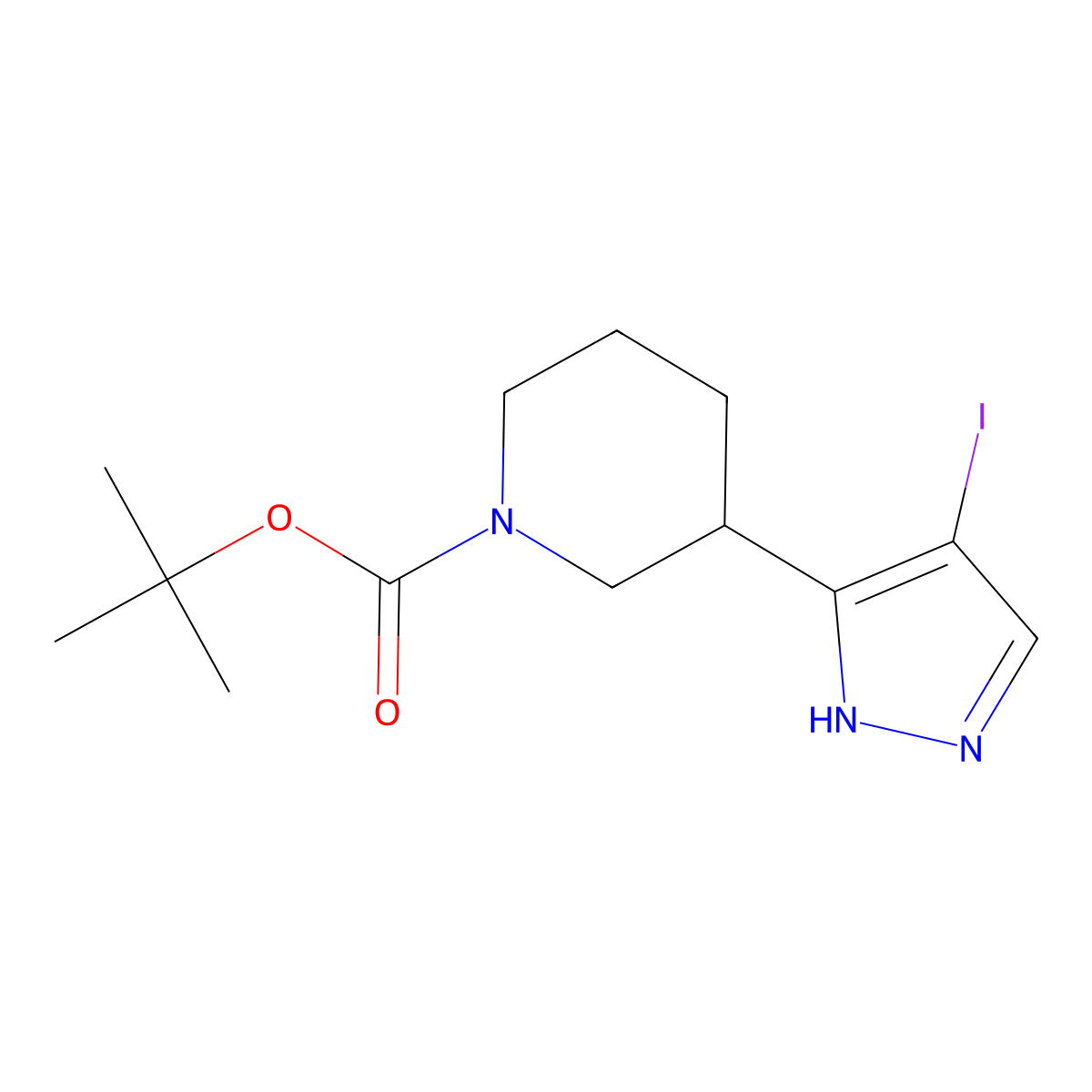 tert-butyl 3-(4-iodo-1H-pyrazol-5-yl)piperidine-1-carboxylate molecular structure, CAS 2199730-35-1