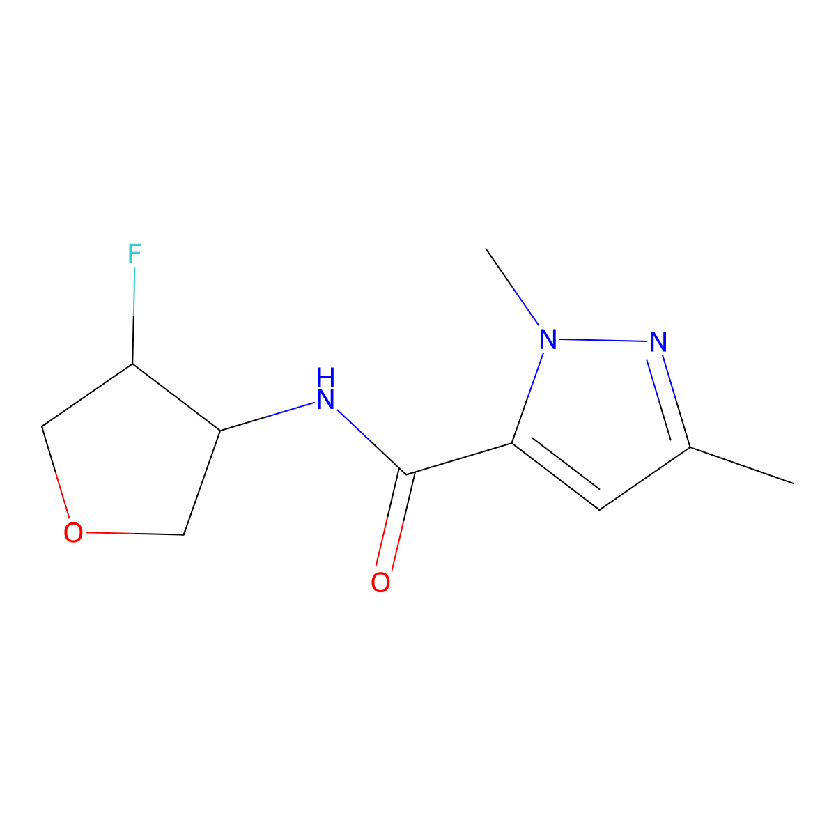 N-(4-fluorooxolan-3-yl)-1,3-dimethyl-1H-pyrazole-5-carboxamide molecular structure, CAS 2199751-97-6