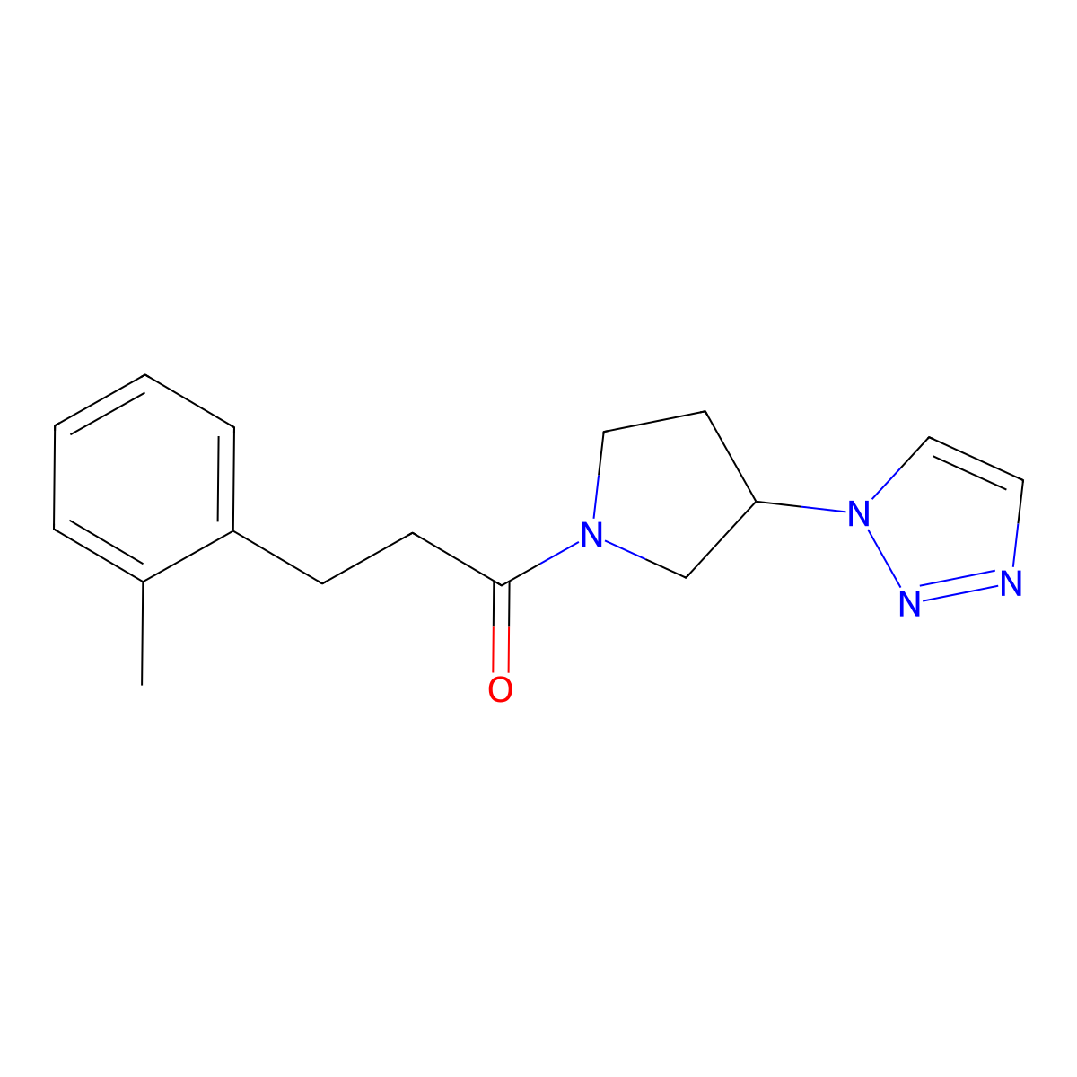1-(3-(1H-1,2,3-triazol-1-yl)pyrrolidin-1-yl)-3-(o-tolyl)propan-1-one molecular structure, CAS 2199789-47-2