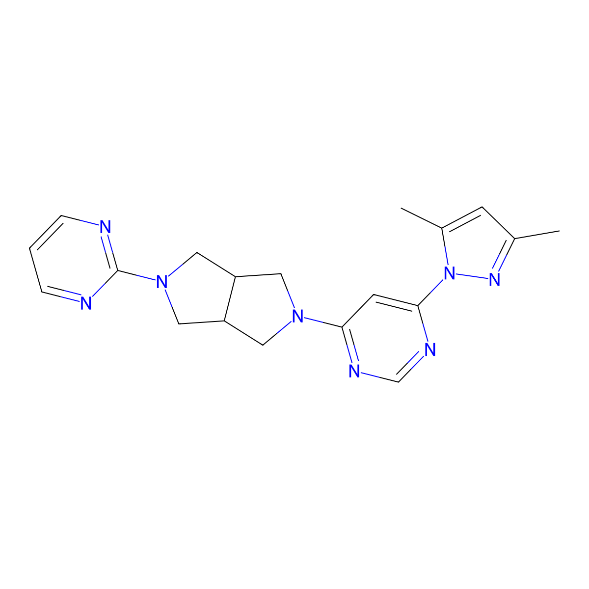 4-(3,5-dimethyl-1H-pyrazol-1-yl)-6-[5-(pyrimidin-2-yl)-octahydropyrrolo[3,4-c]pyrrol-2-yl]pyrimidine molecular structure, CAS 2199790-64-0