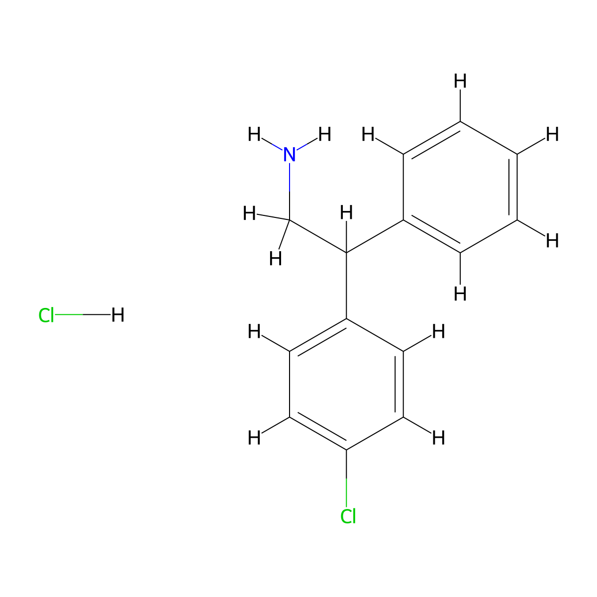 2-(4-Chlorophenyl)-2-phenylethylamine hydrochloride molecular structure, CAS 21998-50-5