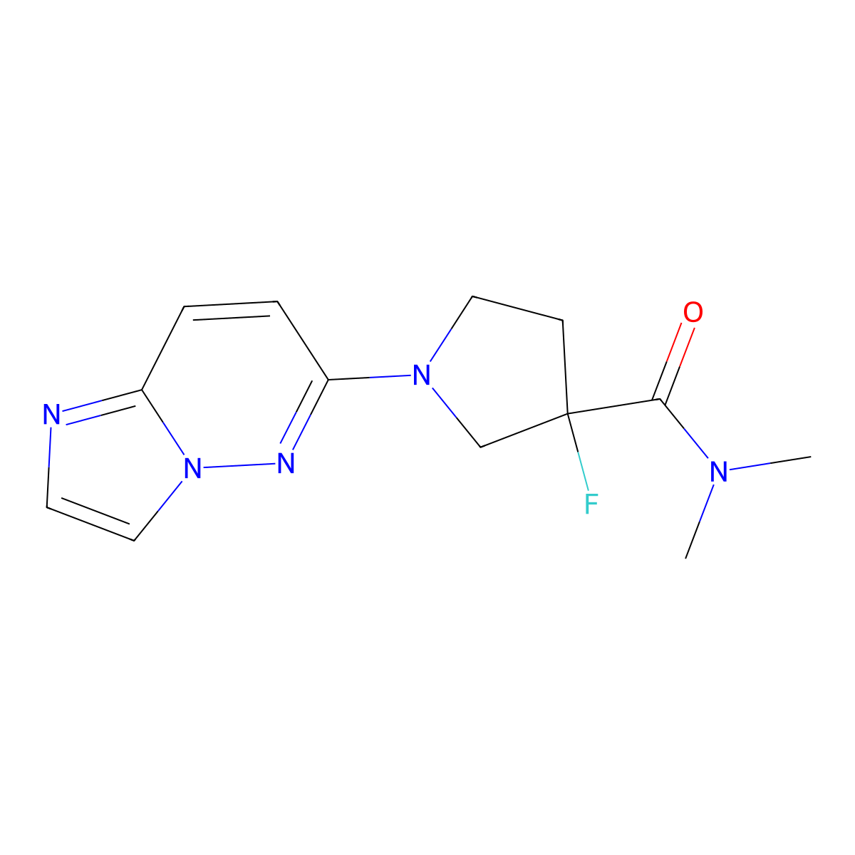 3-fluoro-1-{imidazo[1,2-b]pyridazin-6-yl}-N,N-dimethylpyrrolidine-3-carboxamide molecular structure, CAS 2199815-58-0