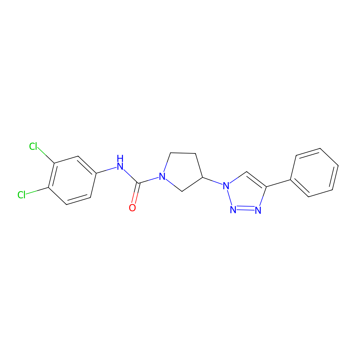 N-(3,4-dichlorophenyl)-3-(4-phenyl-1H-1,2,3-triazol-1-yl)pyrrolidine-1-carboxamide molecular structure, CAS 2199862-69-4