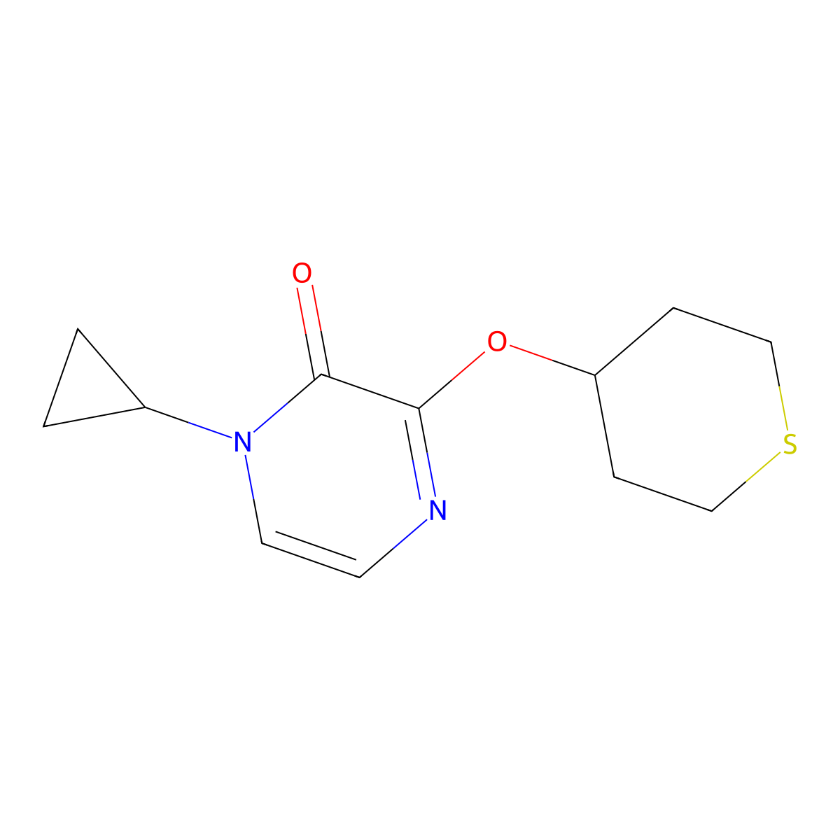 1-Cyclopropyl-3-(thian-4-yloxy)-1,2-dihydropyrazin-2-one molecular structure, CAS 2199902-00-4