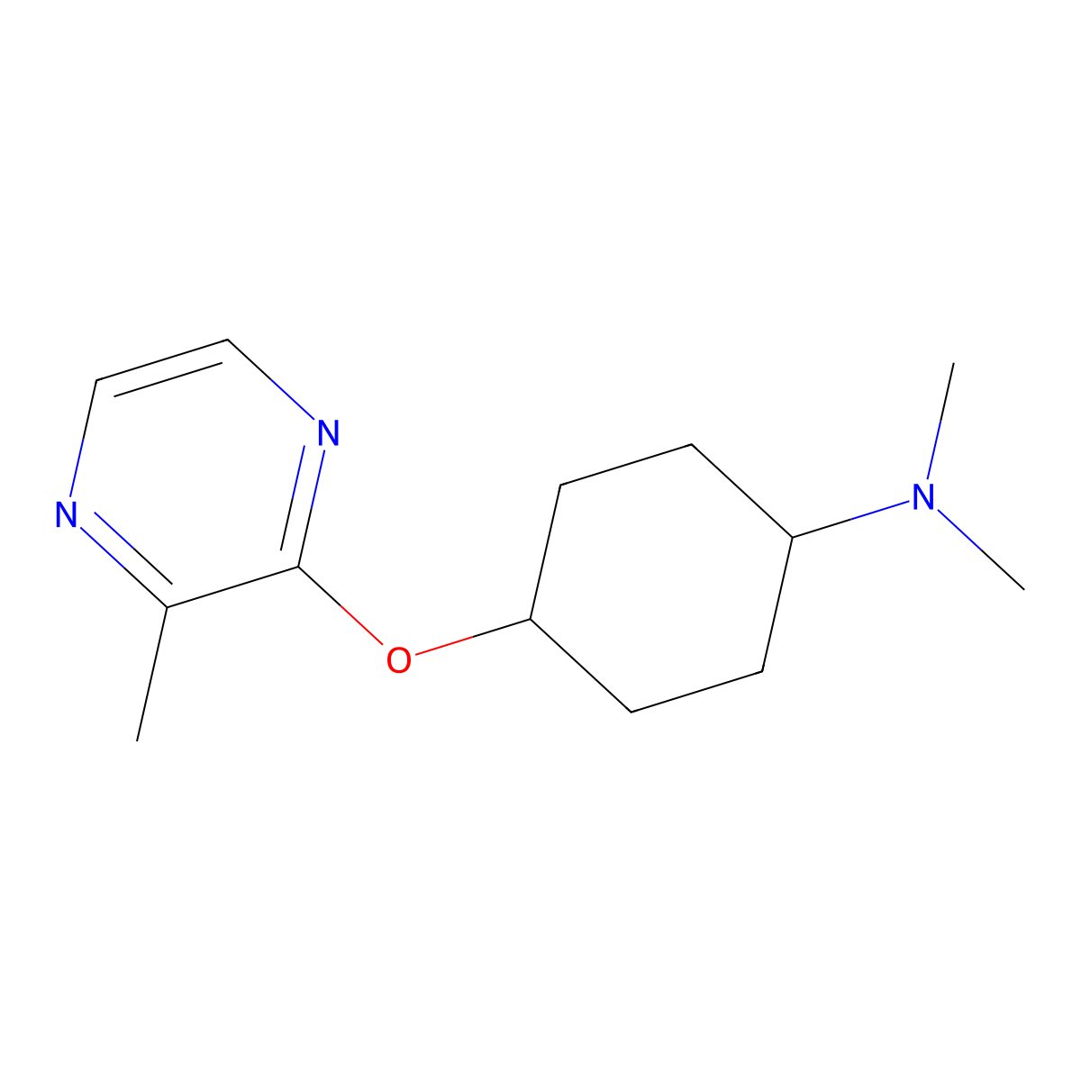 N,N-dimethyl-4-[(3-methylpyrazin-2-yl)oxy]cyclohexan-1-amine molecular structure, CAS 2199902-88-8