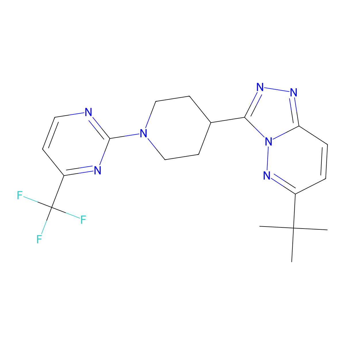 2-(4-{6-Tert-butyl-[1,2,4]triazolo[4,3-b]pyridazin-3-yl}piperidin-1-yl)-4-(trifluoromethyl)pyrimidine molecular structure, CAS 2199907-02-1