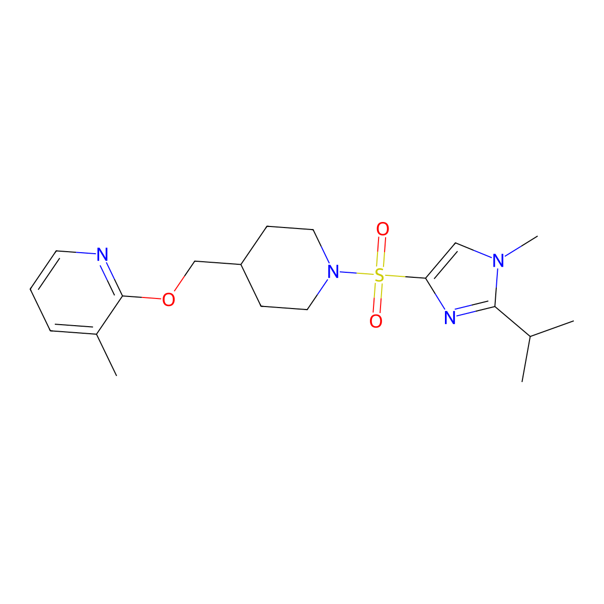 3-methyl-2-[(1-{[1-methyl-2-(propan-2-yl)-1H-imidazol-4-yl]sulfonyl}piperidin-4-yl)methoxy]pyridine molecular structure, CAS 2199907-10-1