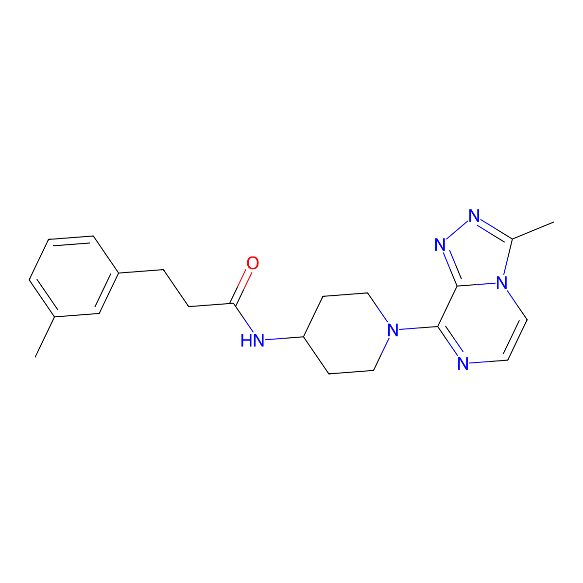 N-(1-(3-methyl-[1,2,4]triazolo[4,3-a]pyrazin-8-yl)piperidin-4-yl)-3-(m-tolyl)propanamide molecular structure, CAS 2199908-39-7
