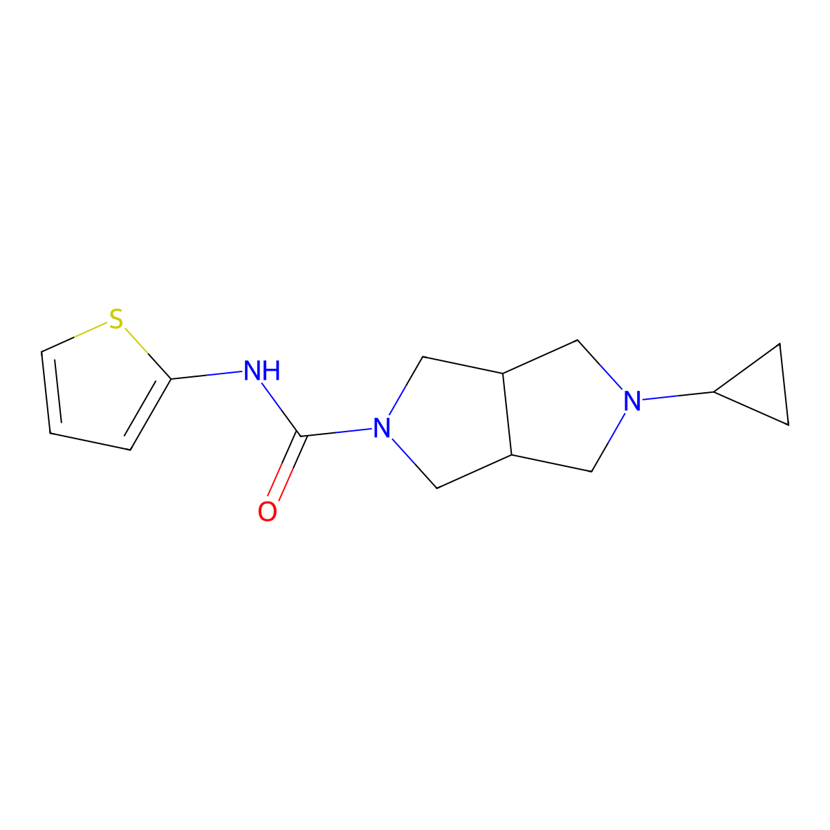 5-cyclopropyl-N-(thiophen-2-yl)-octahydropyrrolo[3,4-c]pyrrole-2-carboxamide molecular structure, CAS 2199908-92-2