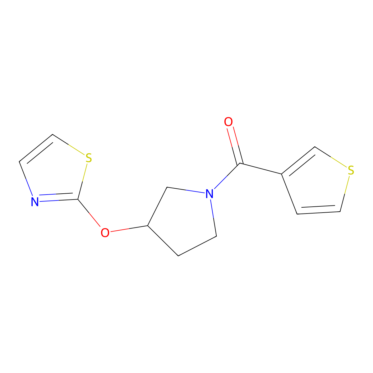 (3-(Thiazol-2-yloxy)pyrrolidin-1-yl)(thiophen-3-yl)methanone molecular structure, CAS 2199910-97-7