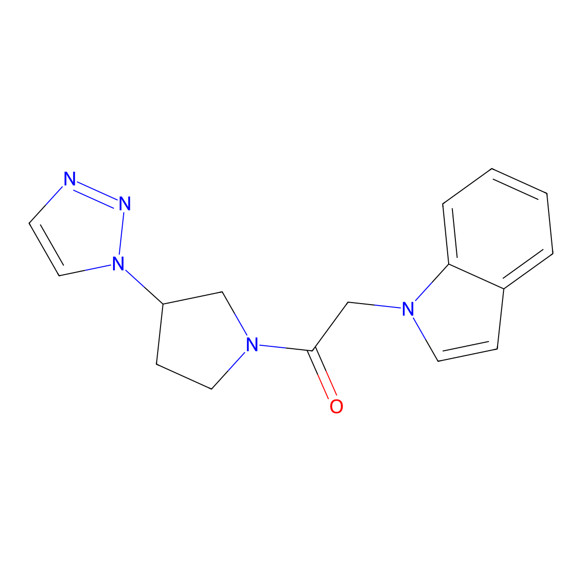 1-(3-(1H-1,2,3-triazol-1-yl)pyrrolidin-1-yl)-2-(1H-indol-1-yl)ethanone molecular structure, CAS 2199911-31-2