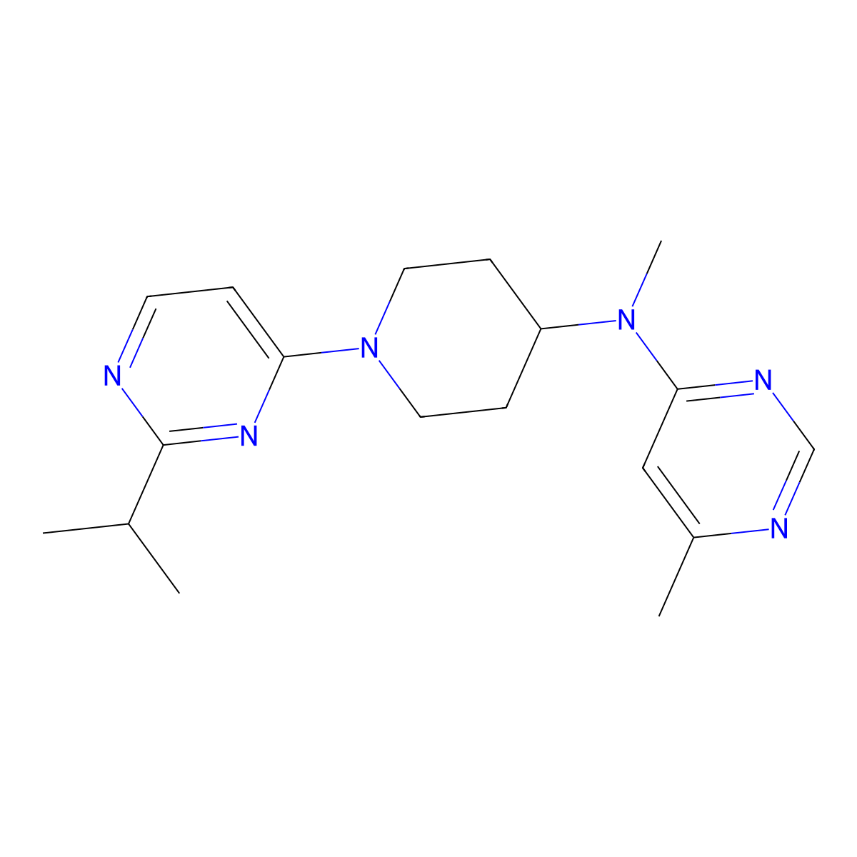 N,6-dimethyl-N-{1-[2-(propan-2-yl)pyrimidin-4-yl]piperidin-4-yl}pyrimidin-4-amine molecular structure, CAS 2199936-16-6