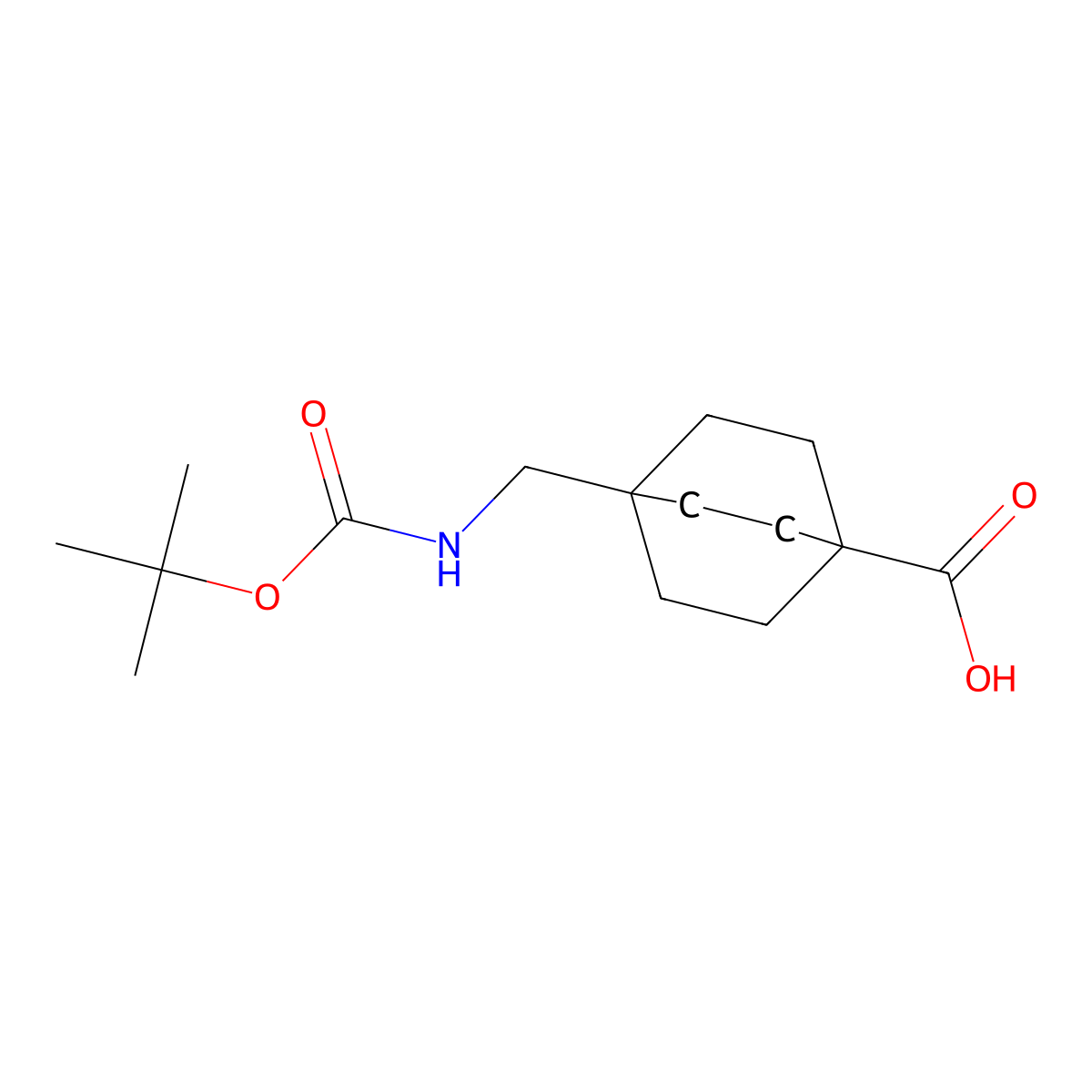 4-(((tert-Butoxycarbonyl)amino)methyl)bicyclo[2.2.2]octane-1-carboxylic acid molecular structure, CAS 219996-49-3