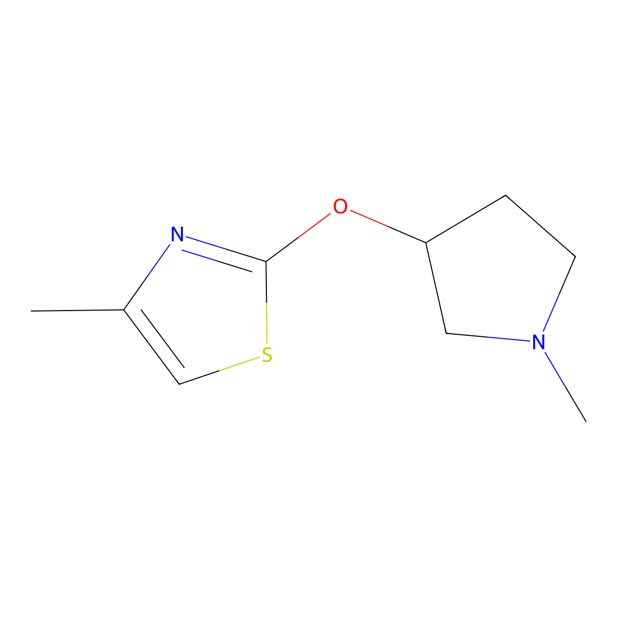 4-Methyl-2-[(1-methylpyrrolidin-3-yl)oxy]-1,3-thiazole molecular structure, CAS 2199969-06-5