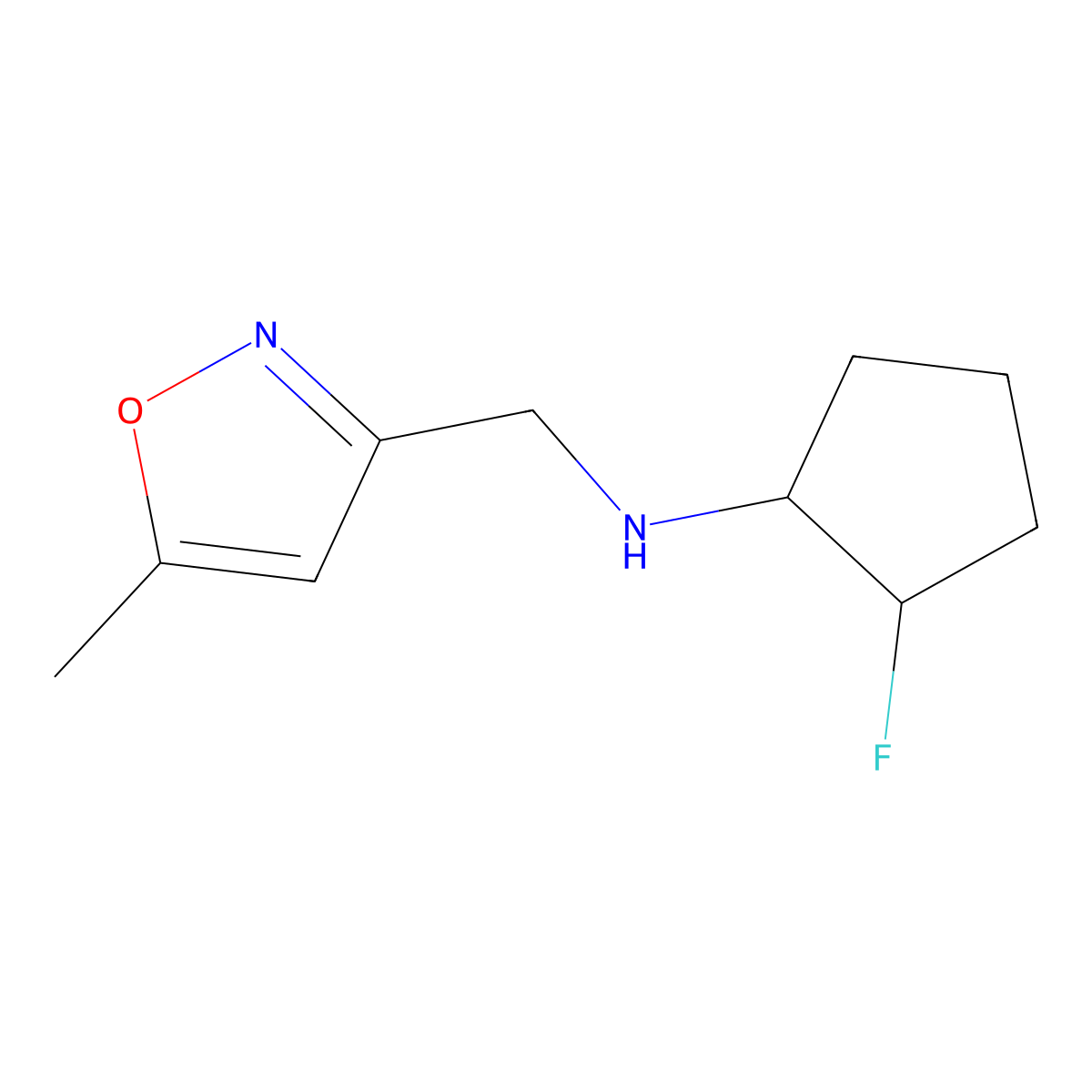 2-fluoro-N-[(5-methyl-1,2-oxazol-3-yl)methyl]cyclopentan-1-amine molecular structure, CAS 2199970-44-8