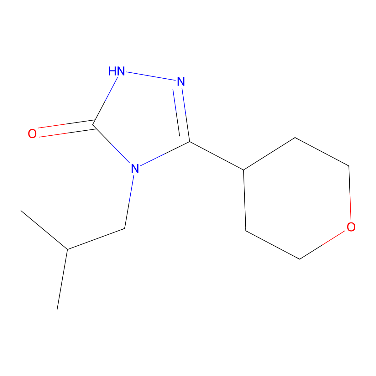4-(2-methylpropyl)-3-(oxan-4-yl)-4,5-dihydro-1H-1,2,4-triazol-5-one molecular structure, CAS 2199971-83-8