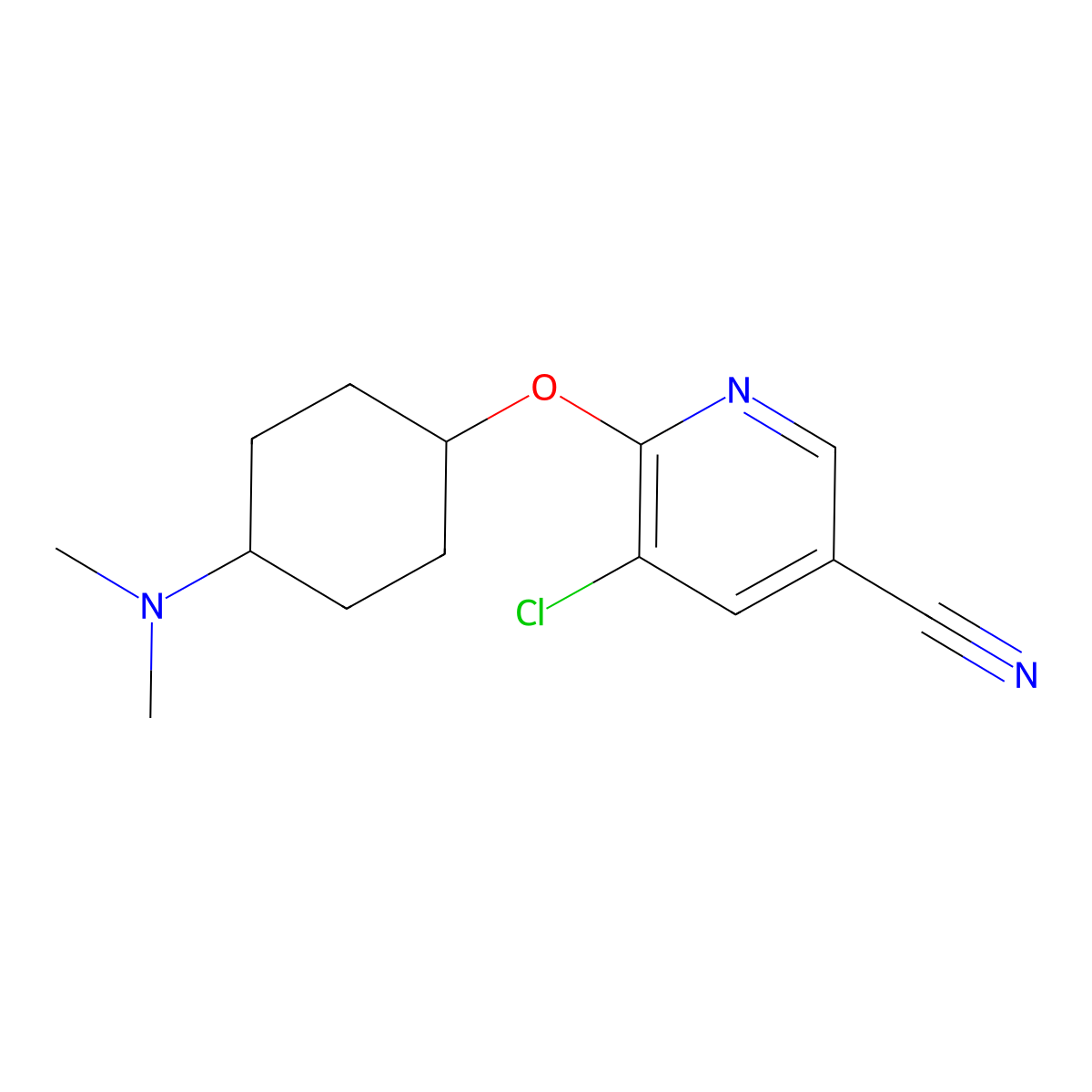 5-Chloro-6-{[4-(dimethylamino)cyclohexyl]oxy}pyridine-3-carbonitrile molecular structure, CAS 2199971-84-9