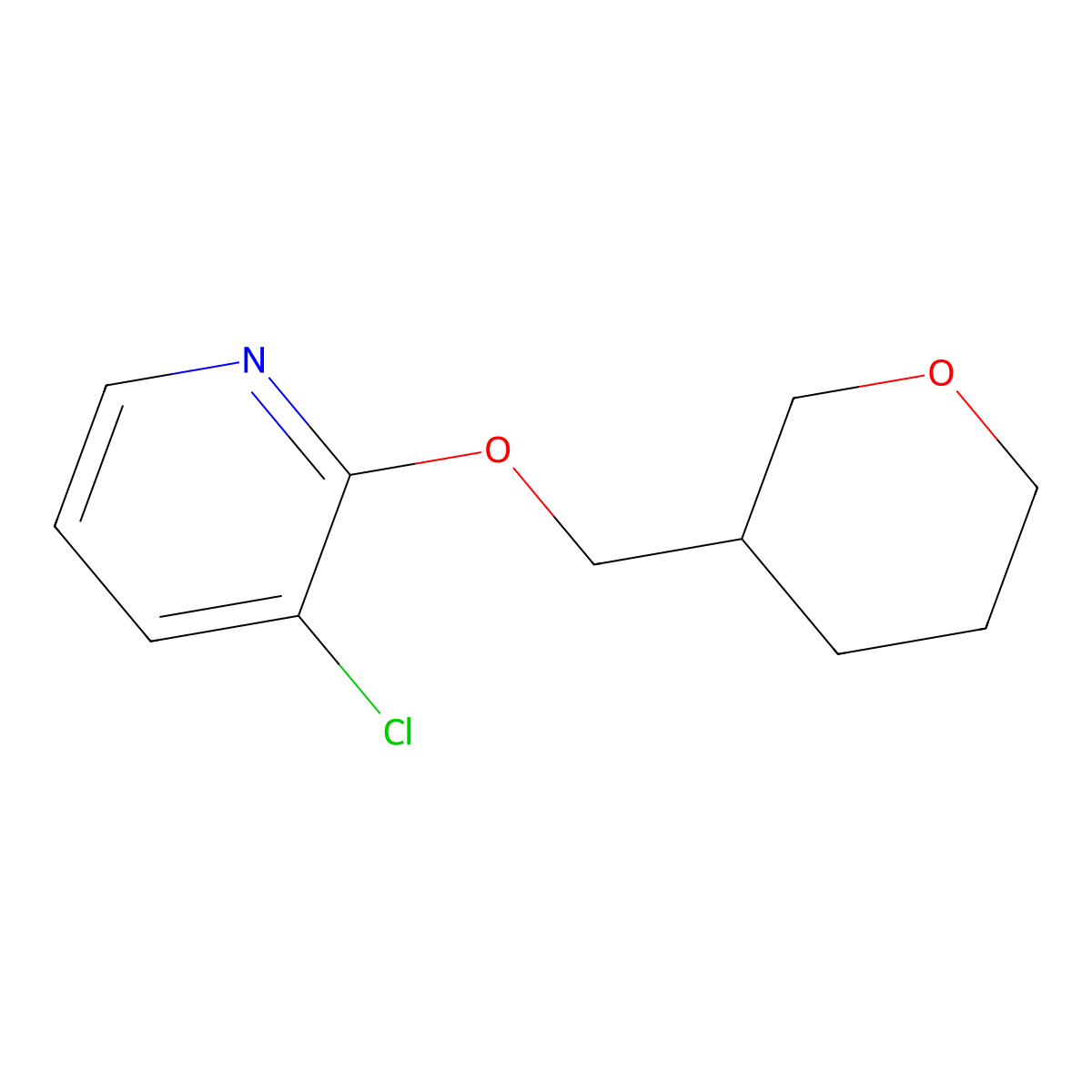 3-Chloro-2-[(oxan-3-yl)methoxy]pyridine molecular structure, CAS 2199971-86-1