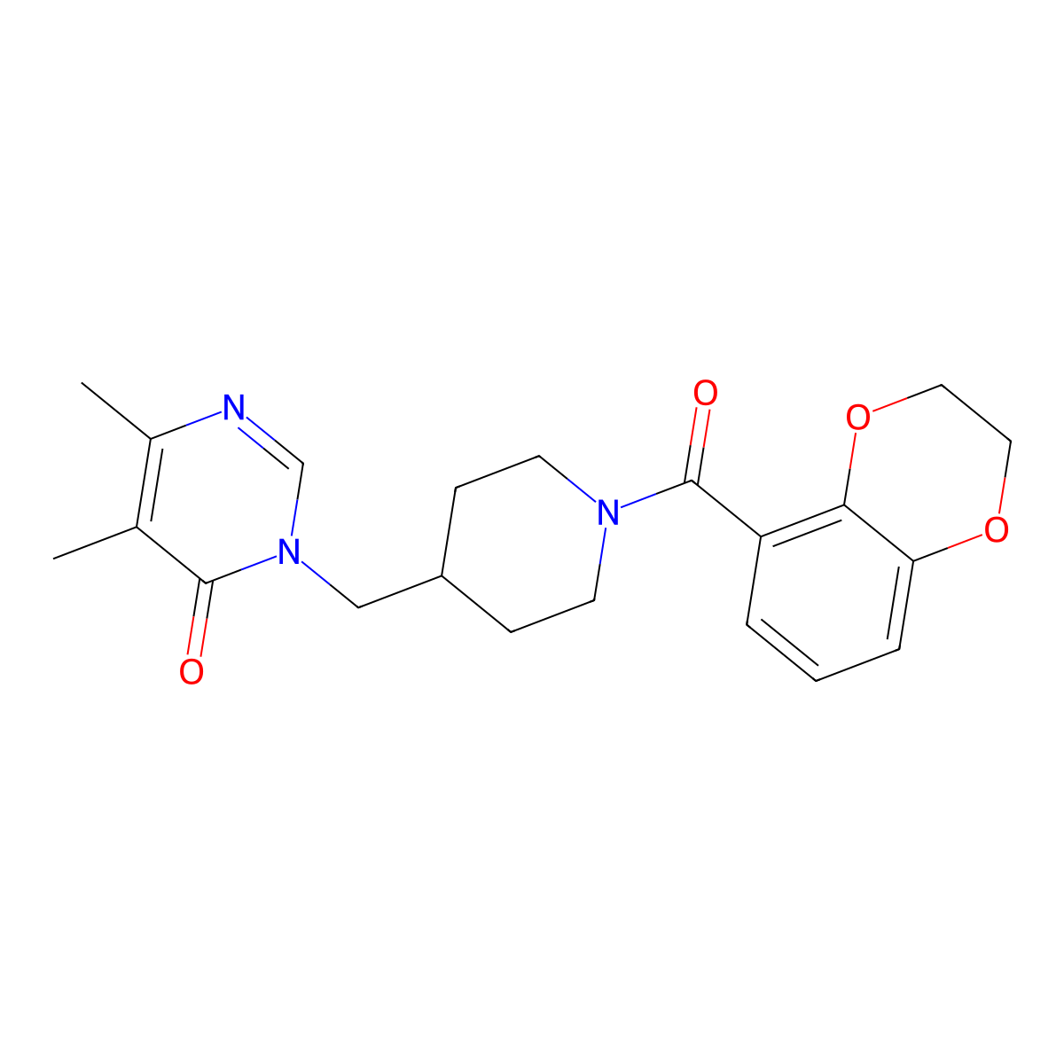 3-{[1-(2,3-Dihydro-1,4-benzodioxine-5-carbonyl)piperidin-4-yl]methyl}-5,6-dimethyl-3,4-dihydropyrimidin-4-one molecular structure, CAS 2199973-95-8
