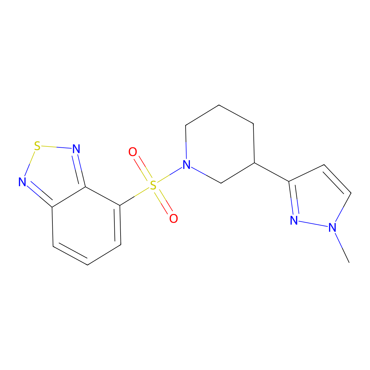 4-((3-(1-methyl-1H-pyrazol-3-yl)piperidin-1-yl)sulfonyl)benzo[c][1,2,5]thiadiazole molecular structure, CAS 2199978-58-8