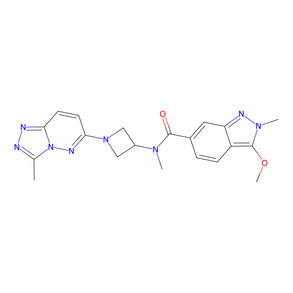 3-methoxy-N,2-dimethyl-N-(1-{3-methyl-[1,2,4]triazolo[4,3-b]pyridazin-6-yl}azetidin-3-yl)-2H-indazole-6-carboxamide molecular structure, CAS 2199980-15-7