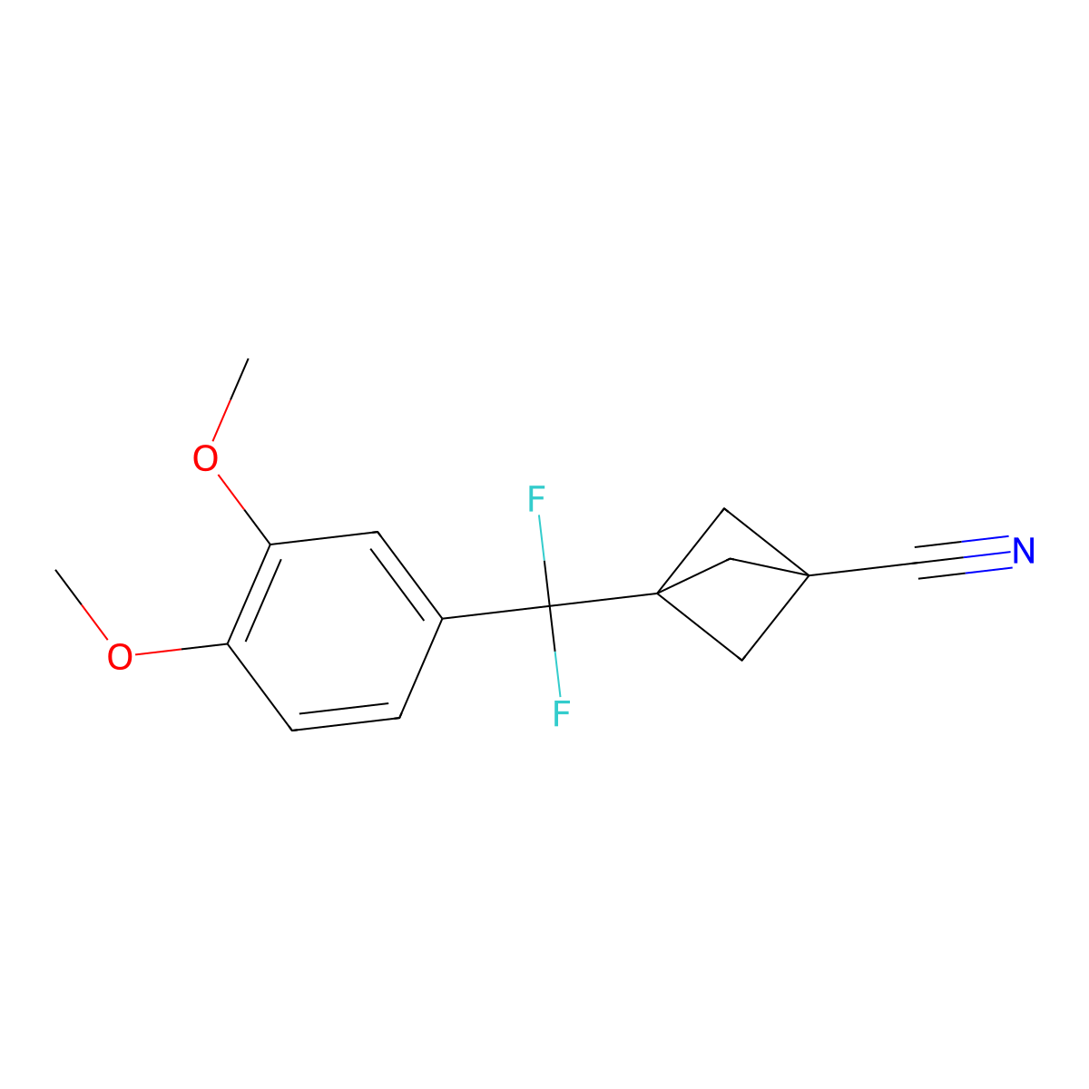 3-((3,4-Dimethoxyphenyl)difluoromethyl)bicyclo[1.1.1]pentane-1-carbonitrile molecular structure, CAS 2199982-82-4
