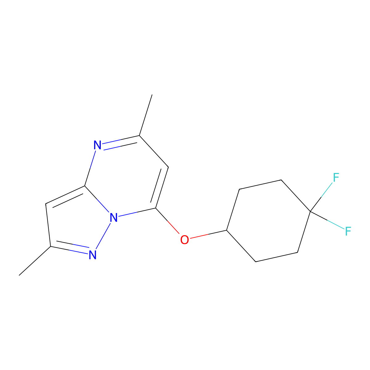 7-[(4,4-Difluorocyclohexyl)oxy]-2,5-dimethylpyrazolo[1,5-a]pyrimidine molecular structure, CAS 2200001-35-8
