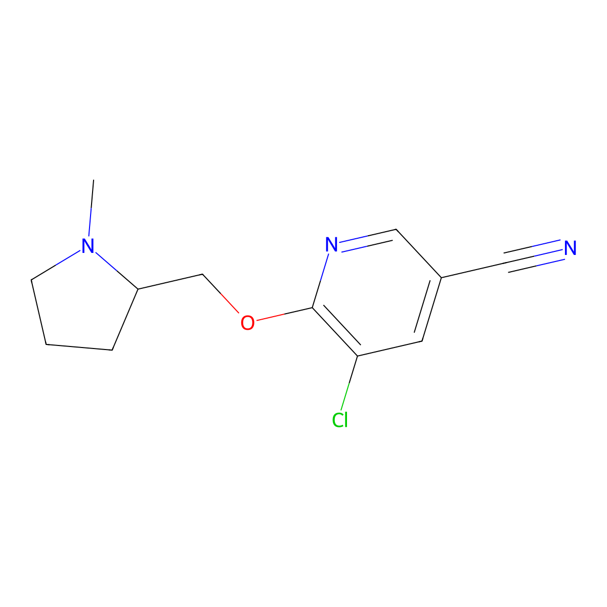 5-Chloro-6-[(1-methylpyrrolidin-2-yl)methoxy]pyridine-3-carbonitrile molecular structure, CAS 2200034-09-7