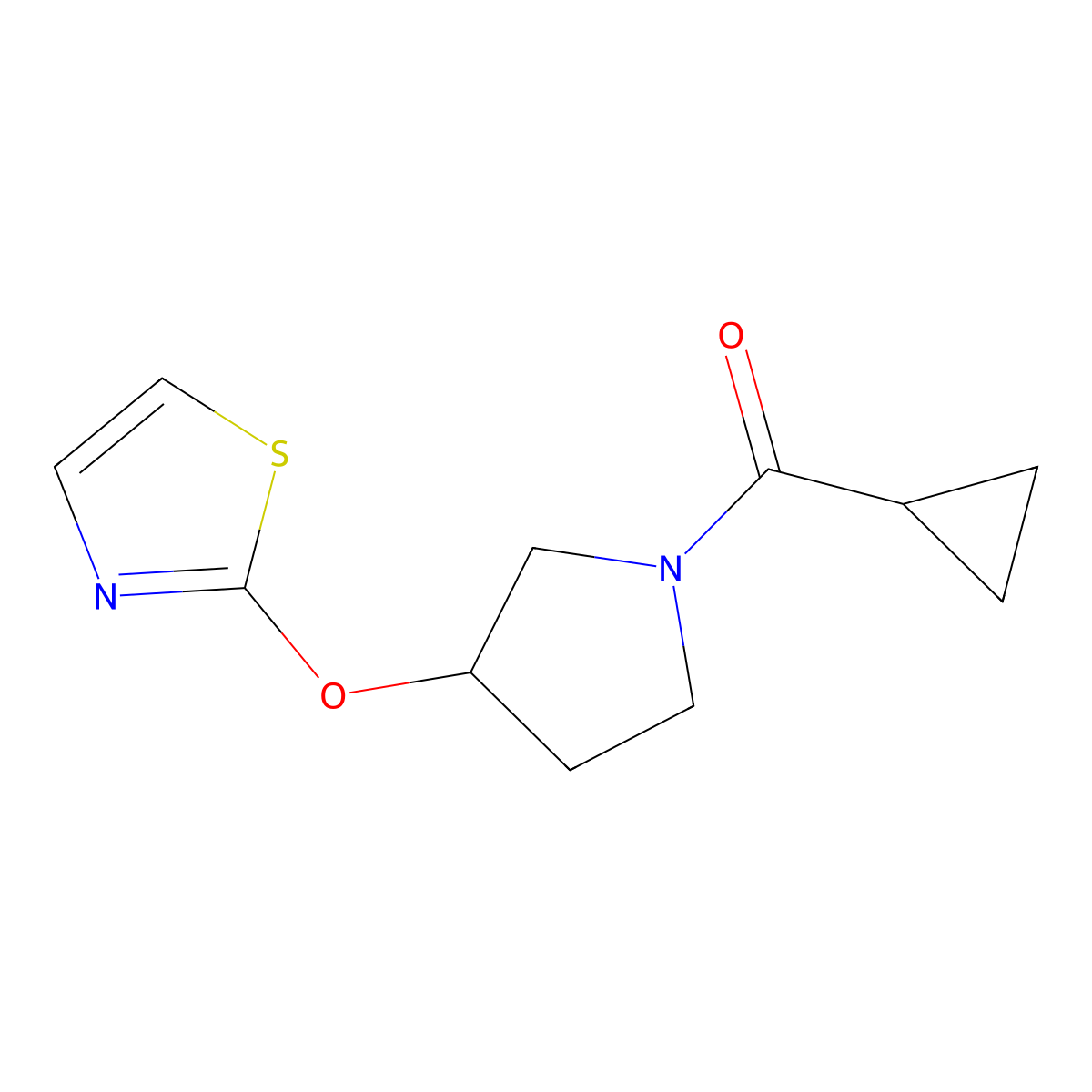 2-[(1-Cyclopropanecarbonylpyrrolidin-3-yl)oxy]-1,3-thiazole molecular structure, CAS 2200036-85-5
