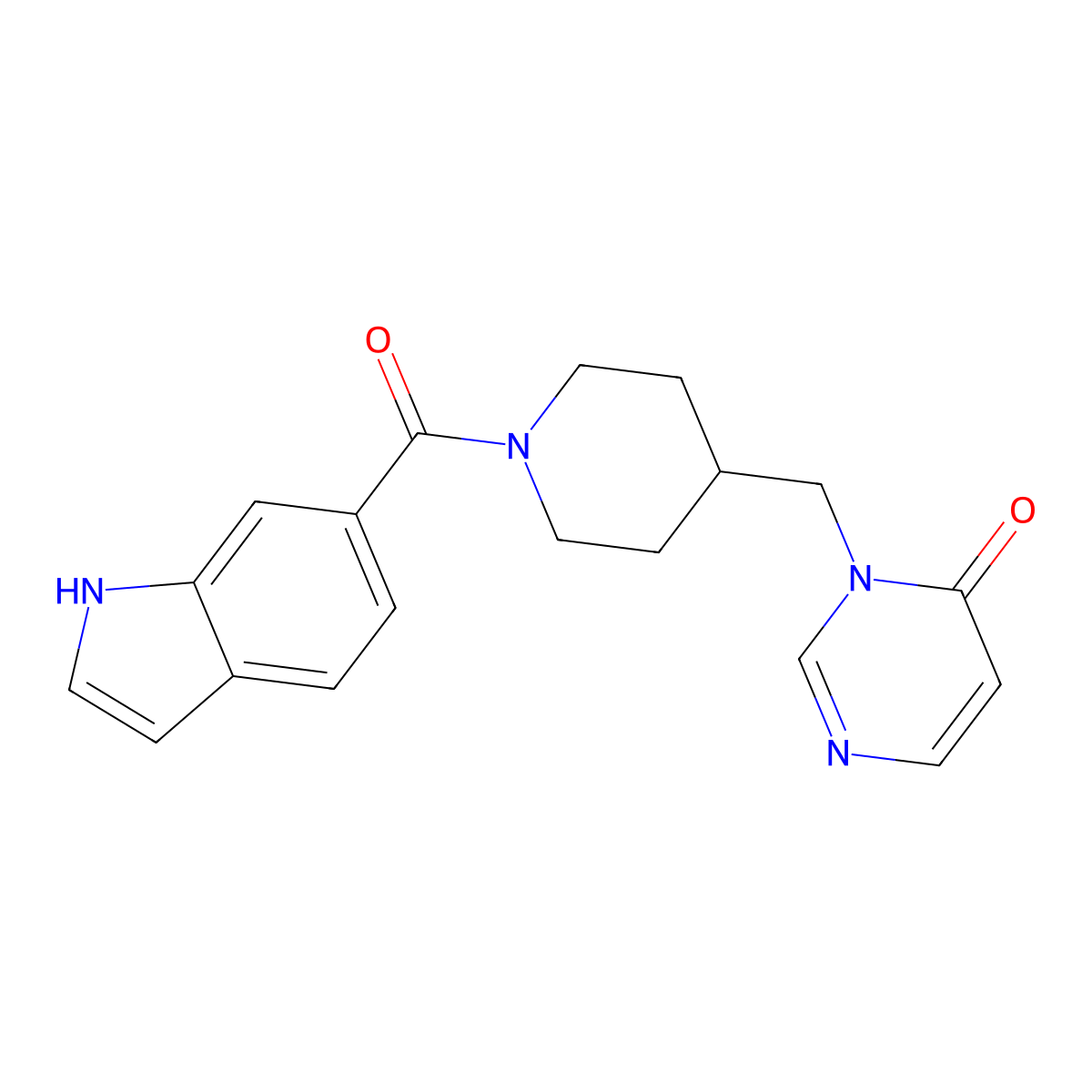 3-{[1-(1H-indole-6-carbonyl)piperidin-4-yl]methyl}-3,4-dihydropyrimidin-4-one molecular structure, CAS 2200037-67-6