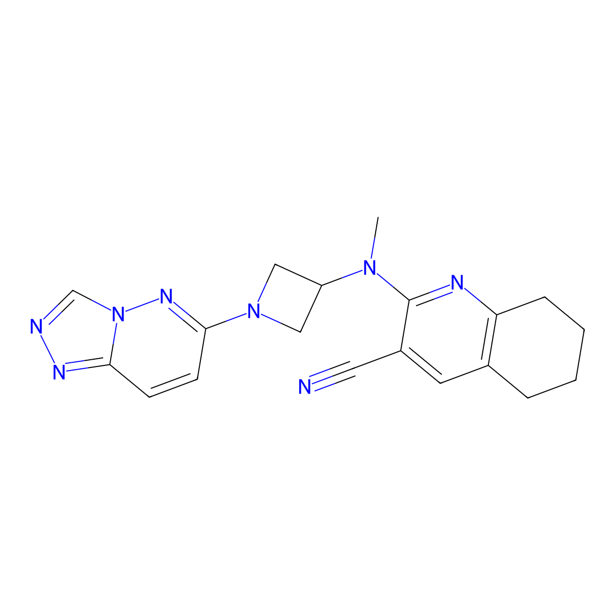 2-[Methyl(1-{[1,2,4]triazolo[4,3-b]pyridazin-6-yl}azetidin-3-yl)amino]-5,6,7,8-tetrahydroquinoline-3-carbonitrile molecular structure, CAS 2200041-86-5