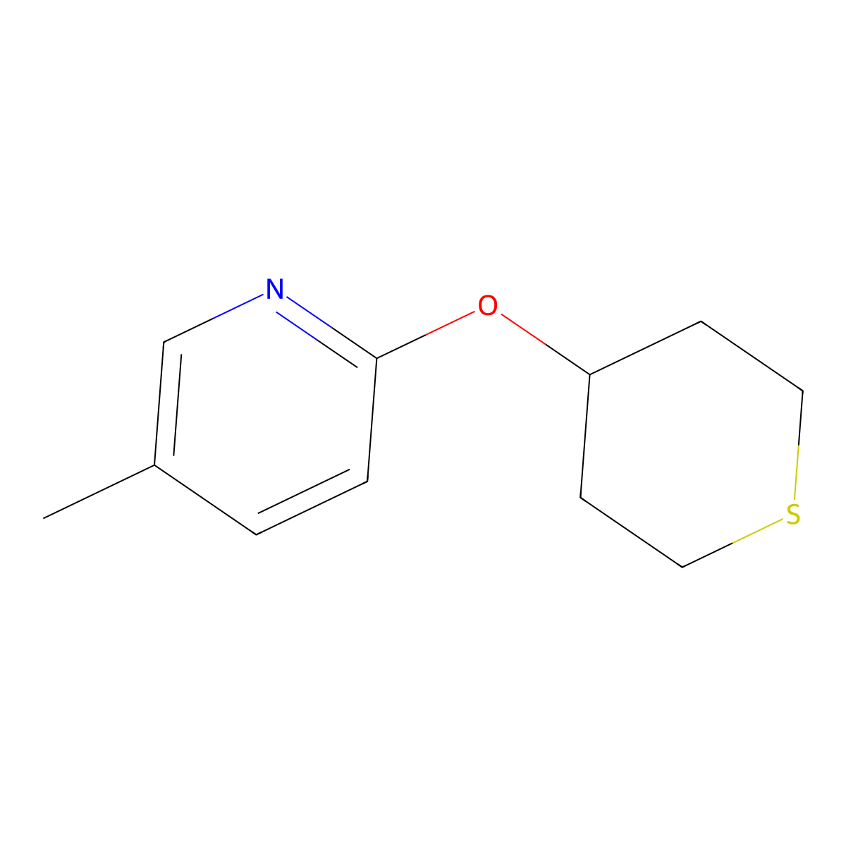 5-Methyl-2-(thian-4-yloxy)pyridine molecular structure, CAS 2200106-37-0