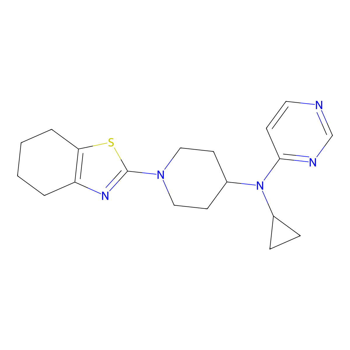 N-cyclopropyl-N-[1-(4,5,6,7-tetrahydro-1,3-benzothiazol-2-yl)piperidin-4-yl]pyrimidin-4-amine molecular structure, CAS 2200108-30-9