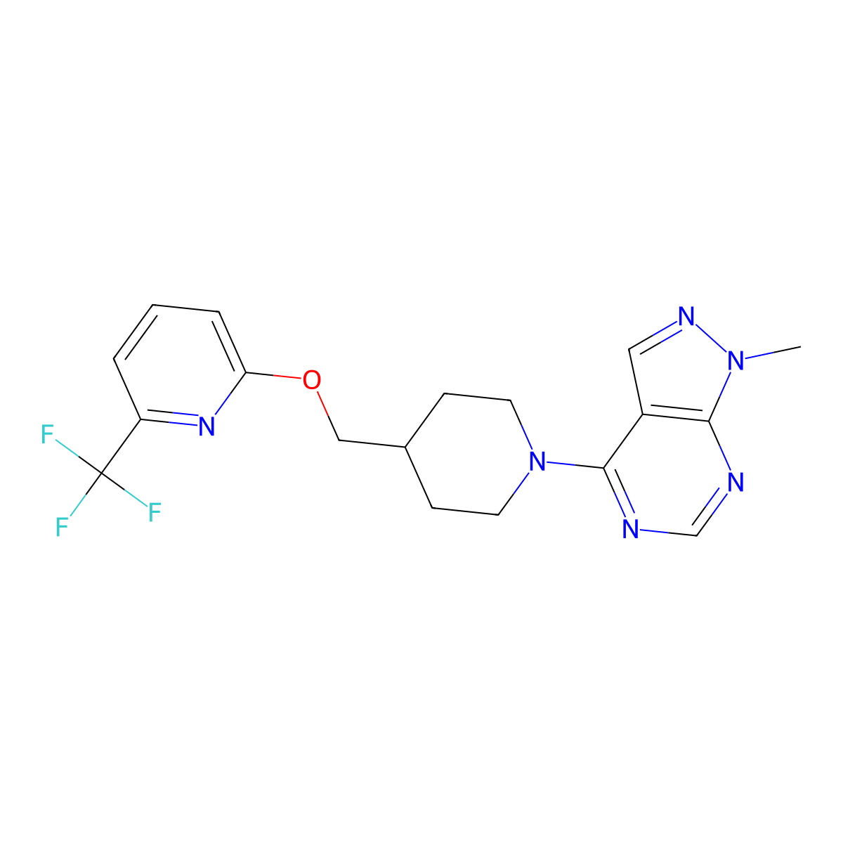 2-[(1-{1-methyl-1H-pyrazolo[3,4-d]pyrimidin-4-yl}piperidin-4-yl)methoxy]-6-(trifluoromethyl)pyridine molecular structure, CAS 2200112-56-5