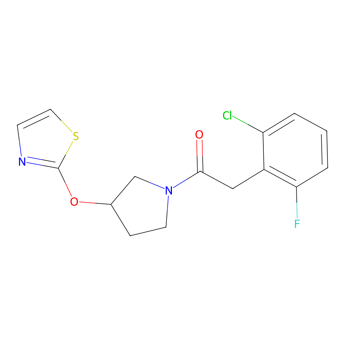 2-(2-Chloro-6-fluorophenyl)-1-(3-(thiazol-2-yloxy)pyrrolidin-1-yl)ethanone molecular structure, CAS 2200140-92-5