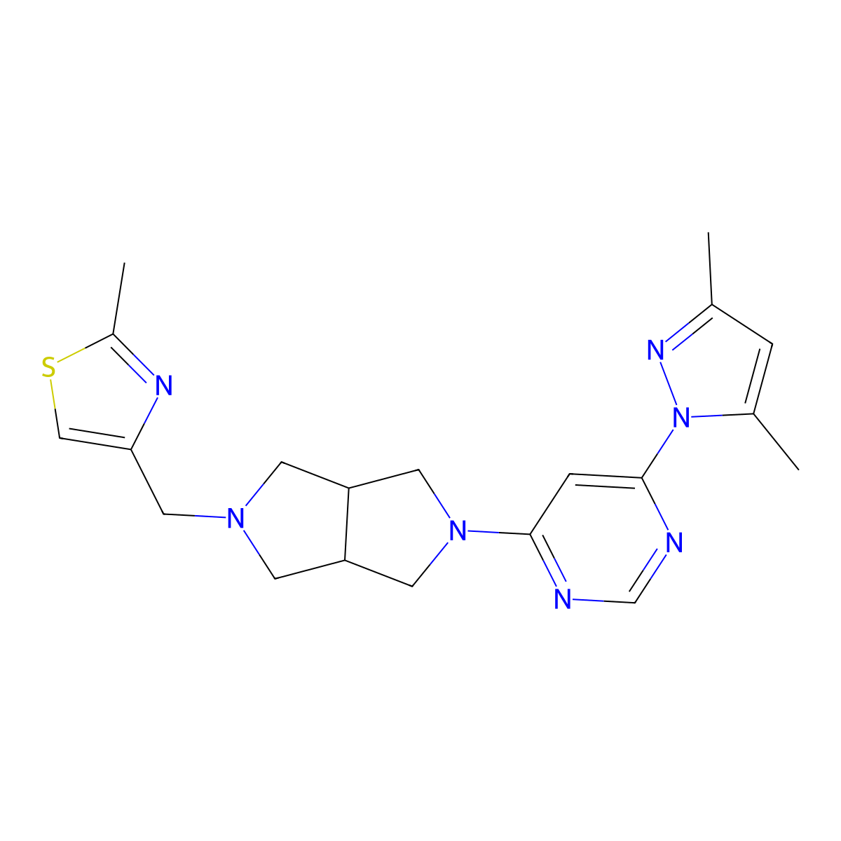 4-(3,5-dimethyl-1H-pyrazol-1-yl)-6-{5-[(2-methyl-1,3-thiazol-4-yl)methyl]-octahydropyrrolo[3,4-c]pyrrol-2-yl}pyrimidine molecular structure, CAS 2200184-72-9