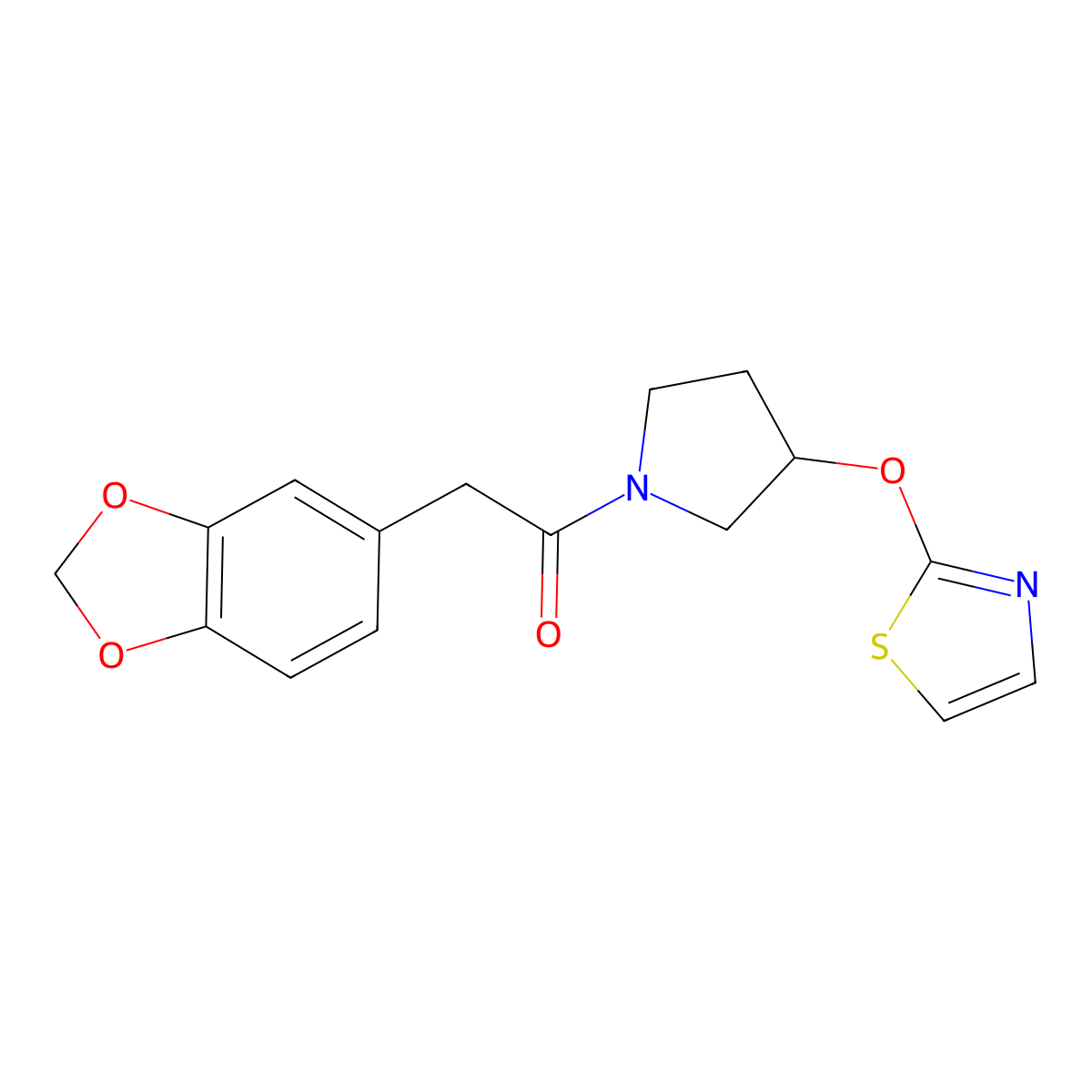 2-(Benzo[d][1,3]dioxol-5-yl)-1-(3-(thiazol-2-yloxy)pyrrolidin-1-yl)ethanone molecular structure, CAS 2200185-02-8