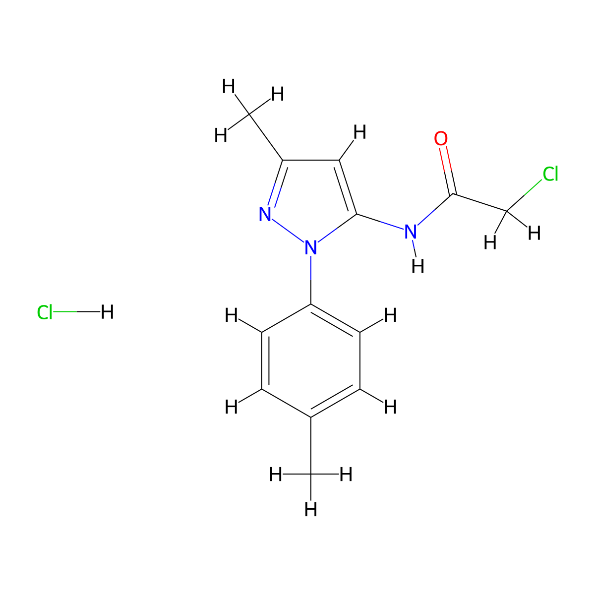 2-chloro-N-[3-methyl-1-(4-methylphenyl)-1H-pyrazol-5-yl]acetamide hydrochloride molecular structure, CAS 2200209-16-9