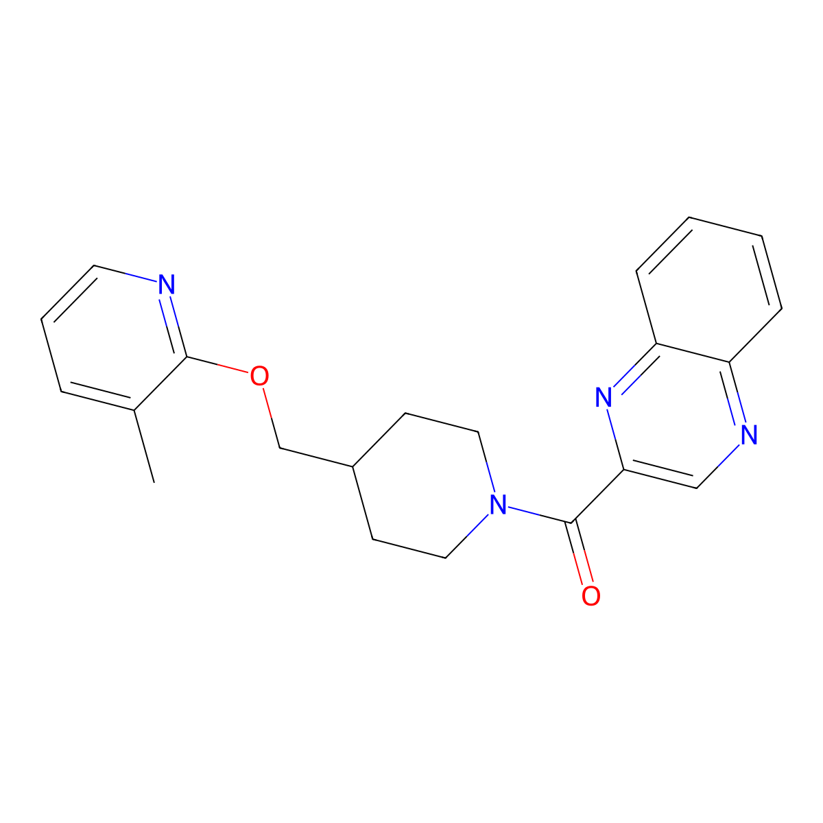 2-(4-{[(3-Methylpyridin-2-yl)oxy]methyl}piperidine-1-carbonyl)quinoxaline molecular structure, CAS 2200212-21-9