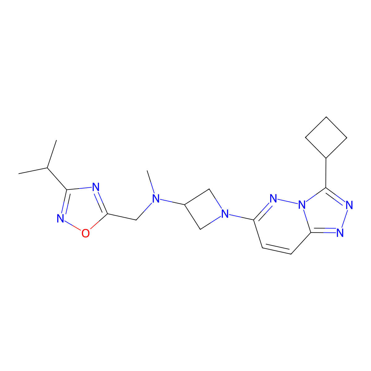 1-{3-cyclobutyl-[1,2,4]triazolo[4,3-b]pyridazin-6-yl}-N-methyl-N-{[3-(propan-2-yl)-1,2,4-oxadiazol-5-yl]methyl}azetidin-3-amine molecular structure, CAS 2200213-11-0