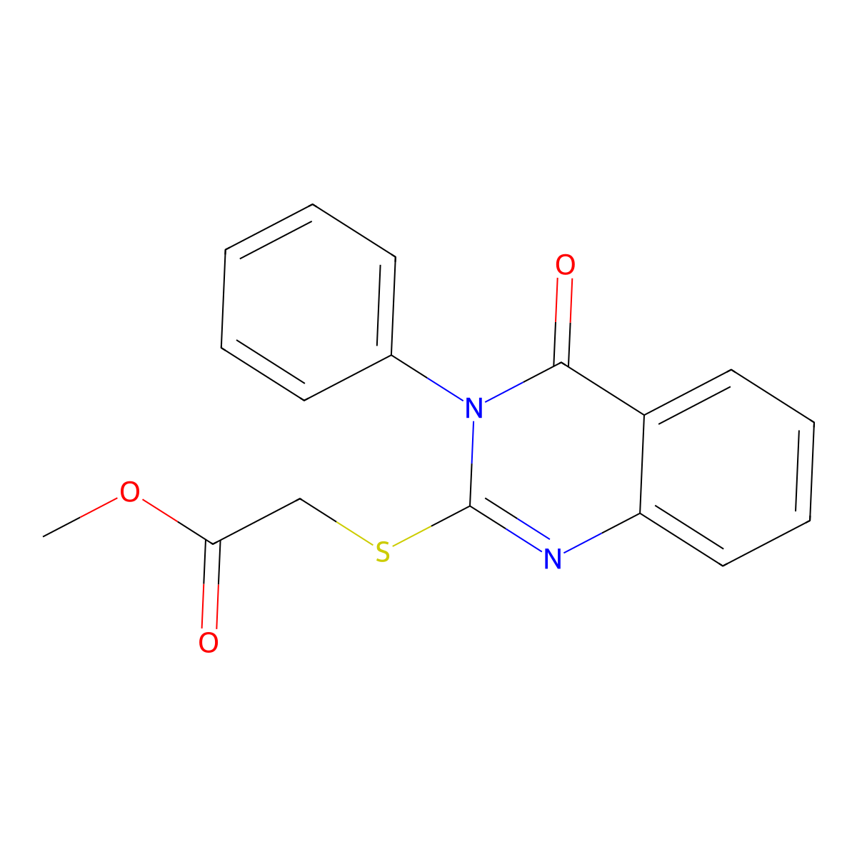 Methyl 2-((4-oxo-3-phenyl-3,4-dihydroquinazolin-2-yl)thio)acetate molecular structure, CAS 220026-75-5