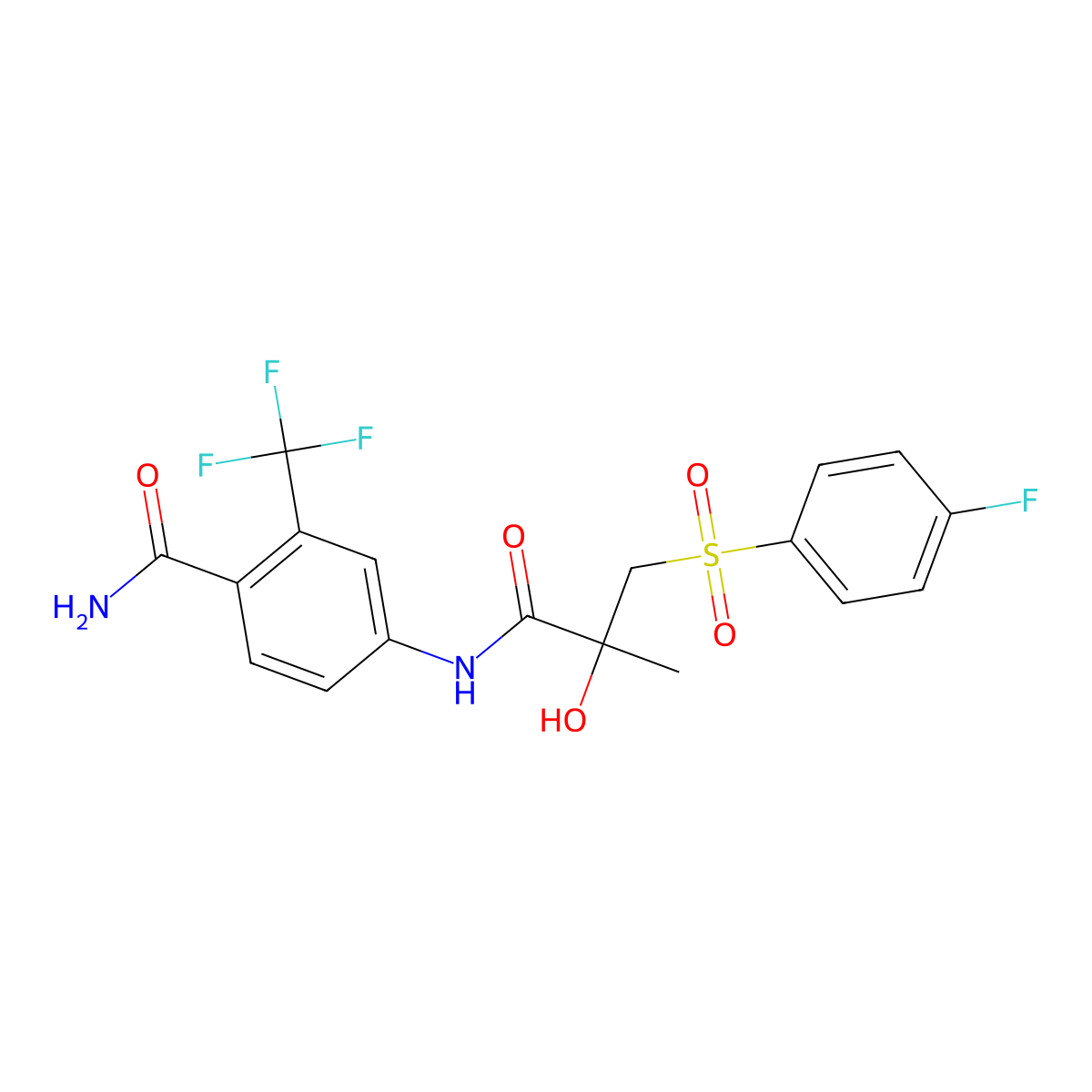 4-(3-((4-Fluorophenyl)sulfonyl)-2-hydroxy-2-methylpropanamido)-2-(trifluoromethyl)benzamide molecular structure, CAS 2200280-97-1