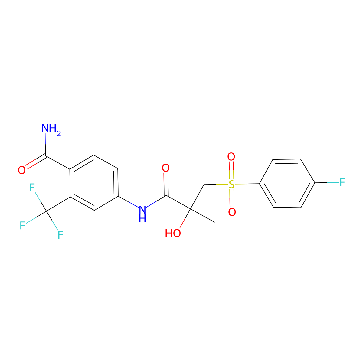 4-(3-((4-Fluorophenyl)sulfonyl)-2-hydroxy-2-methylpropanamido)-2-(trifluoromethyl)benzamide molecular structure, CAS 2200280-97-1