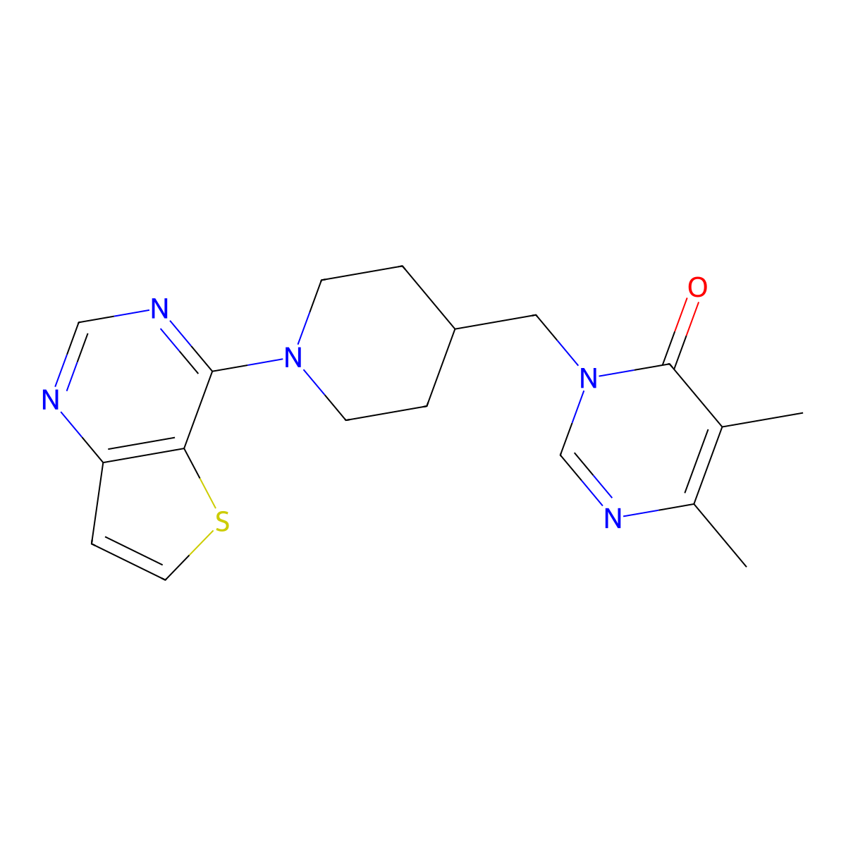 5,6-Dimethyl-3-[(1-{thieno[3,2-d]pyrimidin-4-yl}piperidin-4-yl)methyl]-3,4-dihydropyrimidin-4-one molecular structure, CAS 2200300-56-5