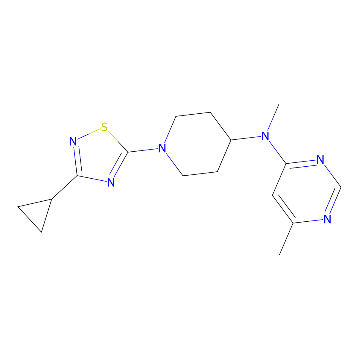 N-[1-(3-cyclopropyl-1,2,4-thiadiazol-5-yl)piperidin-4-yl]-N,6-dimethylpyrimidin-4-amine molecular structure, CAS 2200304-82-9