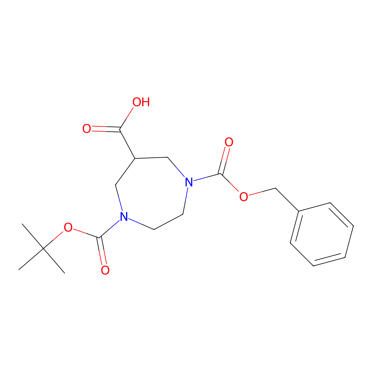 1-Benzyloxycarbonyl-4-tert-butoxycarbonyl-1,4-diazepane-6-carboxylic acid molecular structure, CAS 2200388-70-9