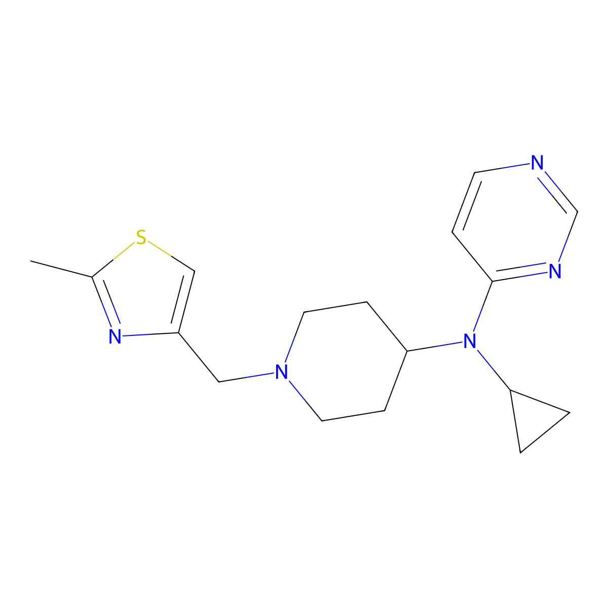 N-cyclopropyl-N-{1-[(2-methyl-1,3-thiazol-4-yl)methyl]piperidin-4-yl}pyrimidin-4-amine molecular structure, CAS 2200394-49-4