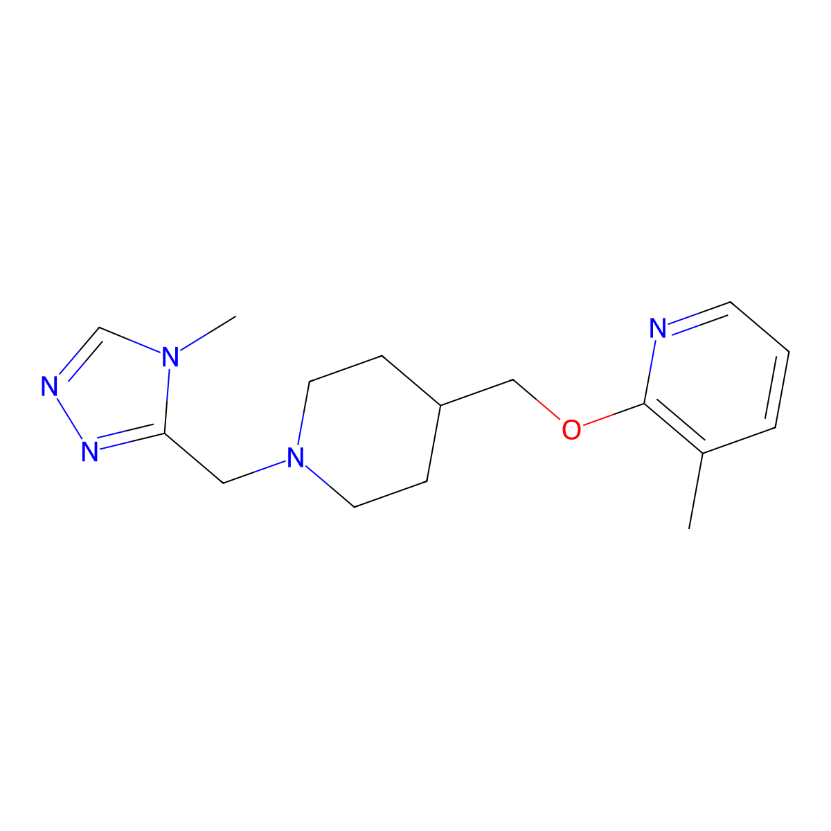 3-methyl-2-({1-[(4-methyl-4H-1,2,4-triazol-3-yl)methyl]piperidin-4-yl}methoxy)pyridine molecular structure, CAS 2200394-68-7