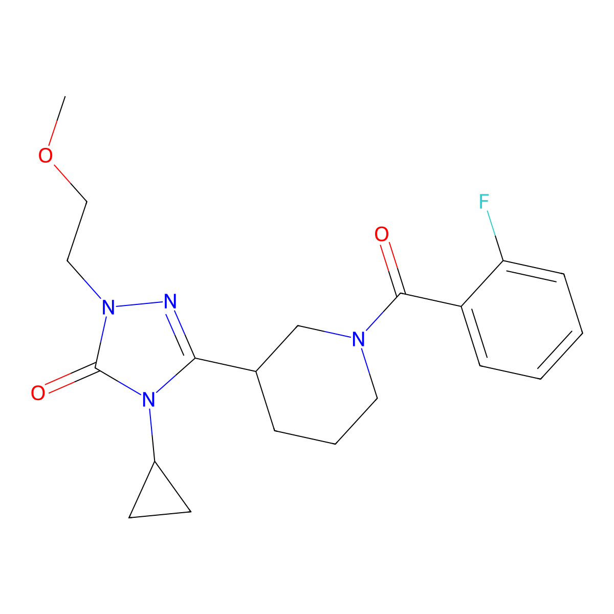 4-cyclopropyl-3-(1-(2-fluorobenzoyl)piperidin-3-yl)-1-(2-methoxyethyl)-1H-1,2,4-triazol-5(4H)-one molecular structure, CAS 2200399-92-2